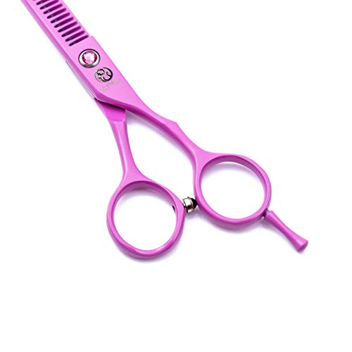 5.5 inch Pink Hair Cutting Scissors Set with Razor, Leather Sciss...