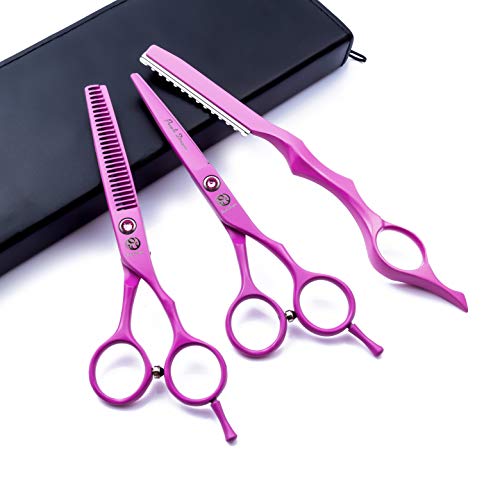 5.5 inch Pink Hair Cutting Scissors Set with Razor, Leather Sciss...