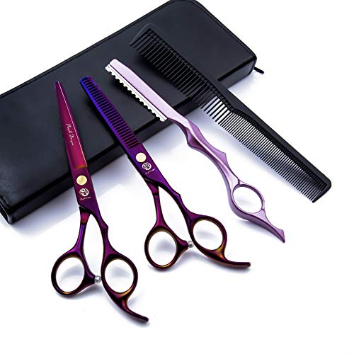6.0 inch Purple Hair Cutting Scissors Set with Razor, Leather Sci...