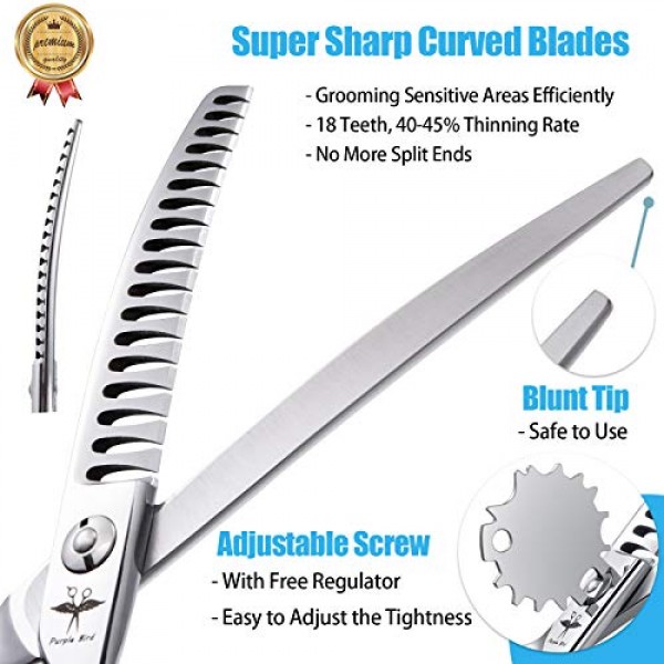6.5 Inch Downward Curved Dog Grooming Scissors Pet Chunker Shears...