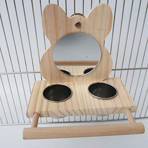 Bird Food Cups with Perch,Parrot Mirror Toys for Bird Cage,Hangin...