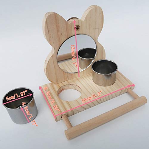 Bird Food Cups with Perch,Parrot Mirror Toys for Bird Cage,Hangin...
