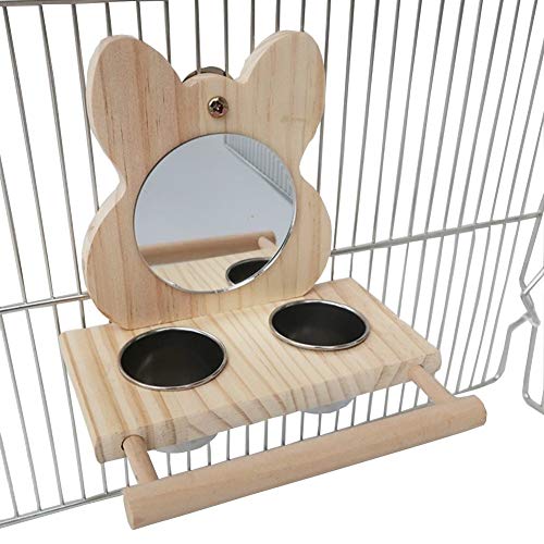 Bird Food Cups with Perch,Parrot Mirror Toys for Bird Cage,Hangin...