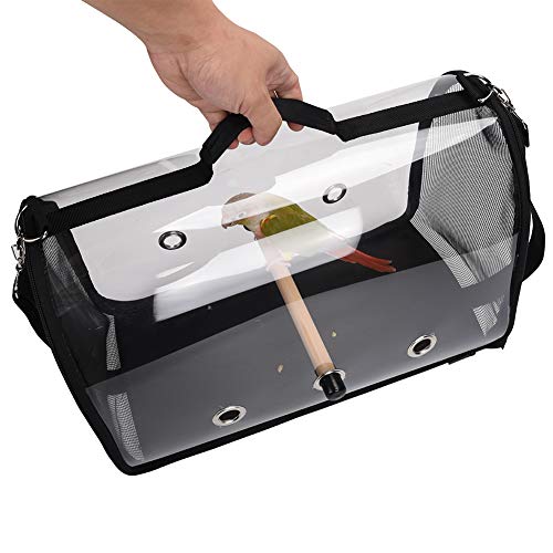QBLEEV Portable Travel Bird Carrier Cage, Birdcage with Wood Perc...