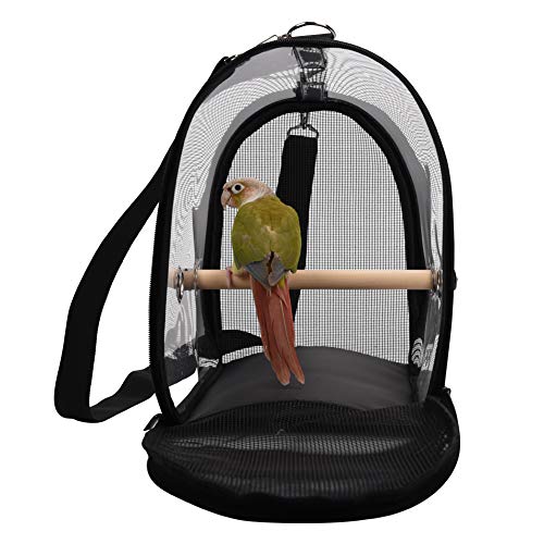 QBLEEV Portable Travel Bird Carrier Cage, Birdcage with Wood Perc...