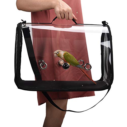 QBLEEV Portable Travel Bird Carrier Cage, Birdcage with Wood Perc...