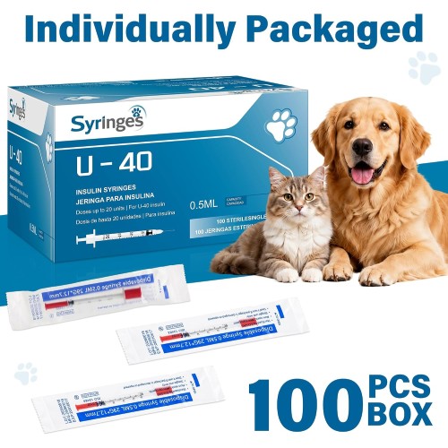 100 Pack U-40 for Pet, 0.5ml/cc, 29G 1/2
