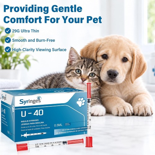 100 Pack U-40 for Pet, 0.5ml/cc, 29G 1/2