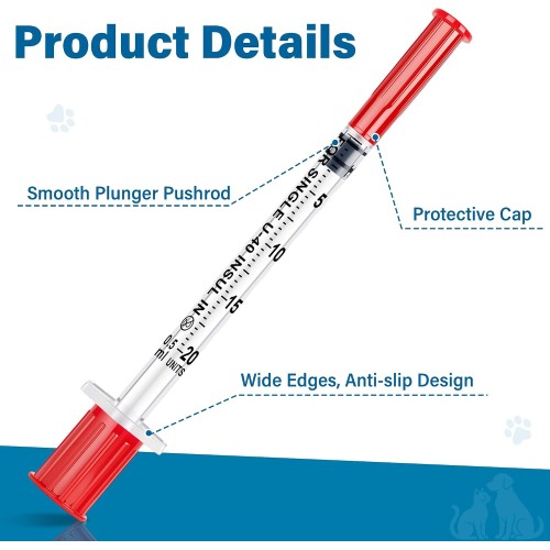 100 Pack U-40 for Pet, 0.5ml/cc, 29G 1/2