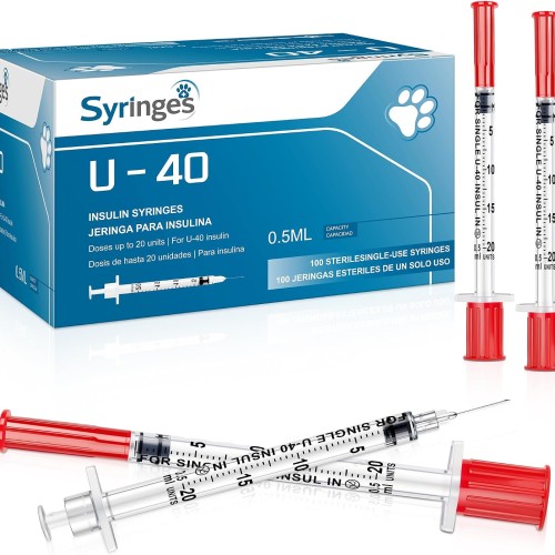 100 Pack U-40 for Pet, 0.5ml/cc, 29G 1/2