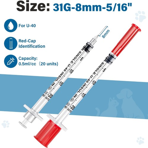 100 Pack U-40 for Pet, 0.5ml/cc, 31G 5/16