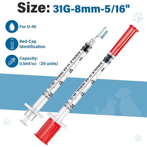 100 Pack U-40 for Pet, 0.5ml/cc, 31G 5/16