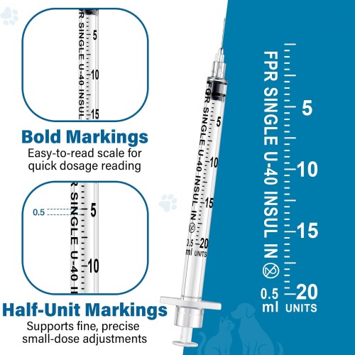 100 Pack U-40 for Pet, 0.5ml/cc, 31G 5/16