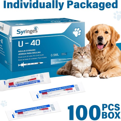 100 Pack U-40 for Pet, 0.5ml/cc, 31G 5/16