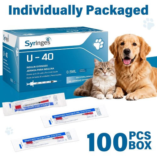 100 Pack U-40 for Pet, 0.5ml/cc, 31G 5/16