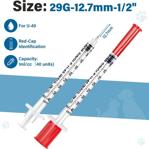100 Pack U-40 for Pet, 1ml/cc, 29G 1/2