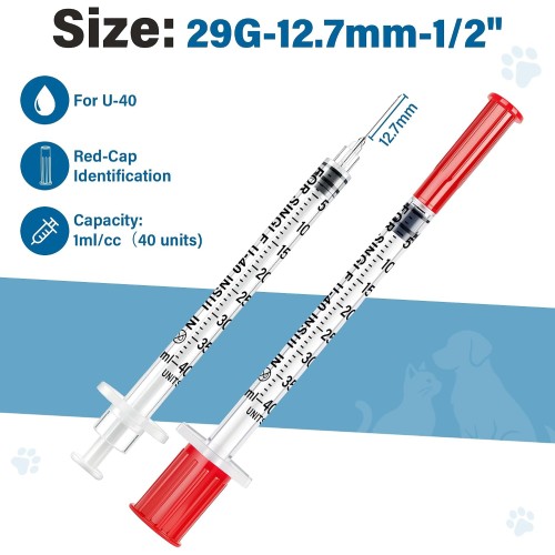 100 Pack U-40 for Pet, 1ml/cc, 29G 1/2