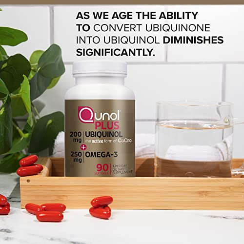 Qunol Plus Ubiquinol CoQ10 200mg with Omega 3 Fish Oil 250mg, Ext...