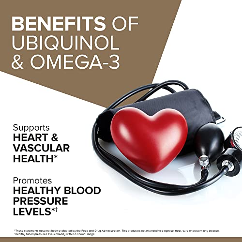 Qunol Plus Ubiquinol CoQ10 200mg with Omega 3 Fish Oil 250mg, Ext...