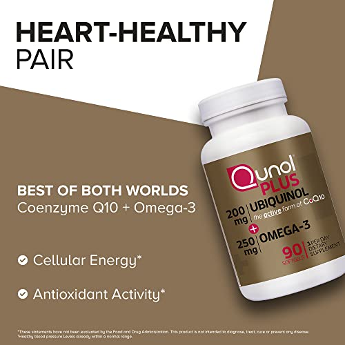 Qunol Plus Ubiquinol CoQ10 200mg with Omega 3 Fish Oil 250mg, Ext...