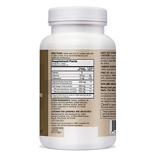 Qunol Plus Ubiquinol CoQ10 200mg with Omega 3 Fish Oil 250mg, Ext...