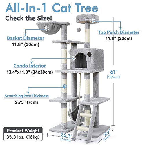 rabbitgoo Cat Tree Cat Tower 61 for Indoor Cats, Multi-Level Cat...