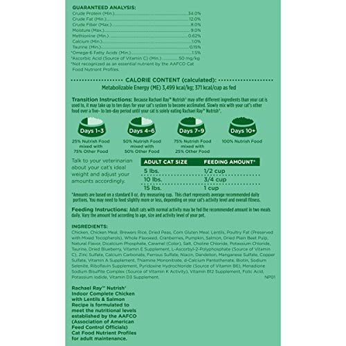 Rachael Ray Nutrish Indoor Complete Premium Natural Dry Cat Food,...