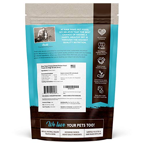 Raw Paws Pet Freeze Dried Chicken Hearts for Dogs & Cats, 4-oz - ...