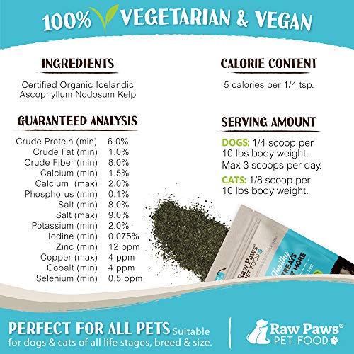 Raw Paws Pet Organic Sea Kelp for Dogs & Cats, 8-oz Seaweed Powde...