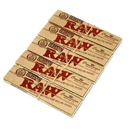 RAW CONNOISSEUR 5 booklets King Size Natural UNREFINED Hemp Rolli...