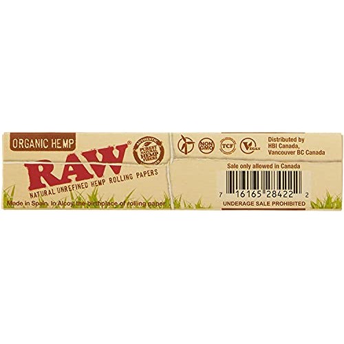 Raw King Size Slim Organic Hemp Rolling Papers, 32 Count Pack of 4