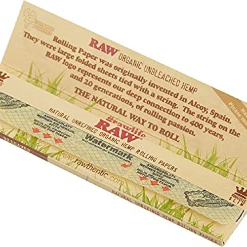 Raw King Size Slim Organic Hemp Rolling Papers, 32 Count Pack of 4
