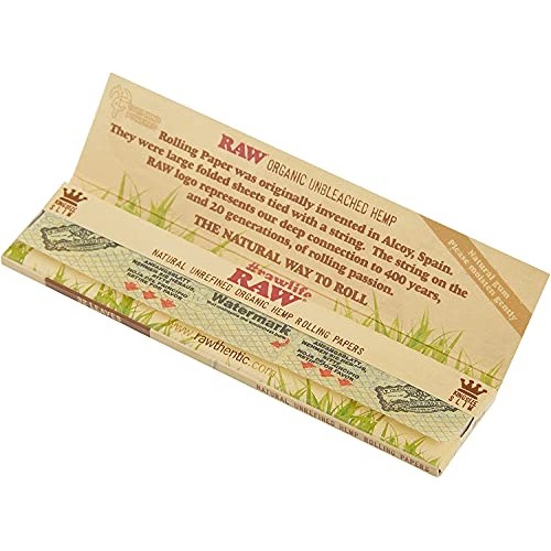 Raw King Size Slim Organic Hemp Rolling Papers, 32 Count Pack of 4
