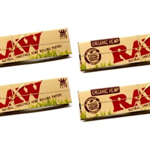 Raw King Size Slim Organic Hemp Rolling Papers, 32 Count Pack of 4
