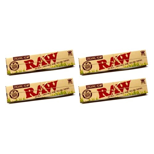 Raw King Size Slim Organic Hemp Rolling Papers, 32 Count Pack of 4