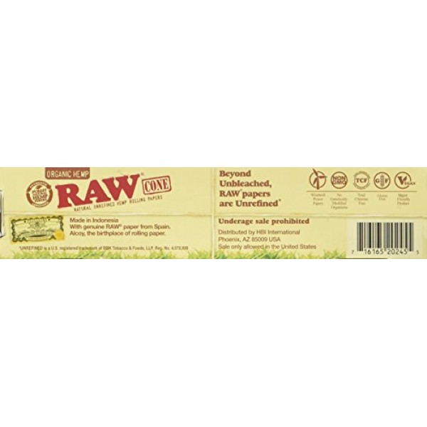 RAW Organic Unrefined Pre-Rolled Cone 32 Count 1 1/4 Size
