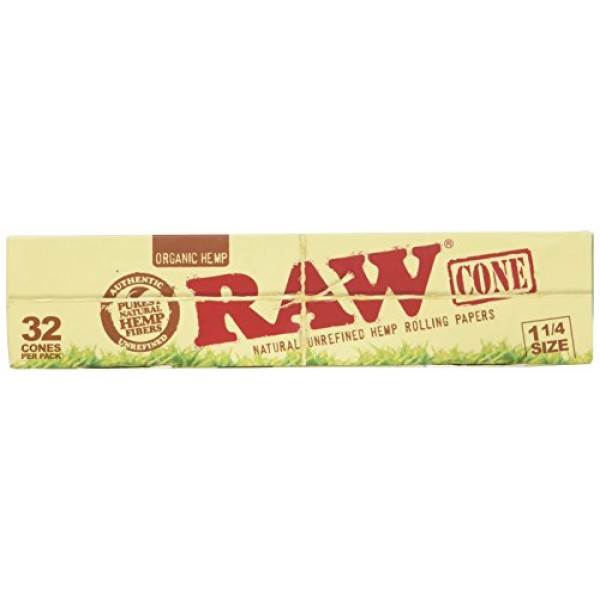RAW Organic Unrefined Pre-Rolled Cone 32 Count 1 1/4 Size
