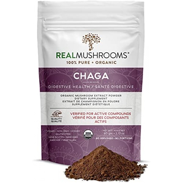 Real Mushrooms Chaga Powder for Digestive Health and Immune Suppo...