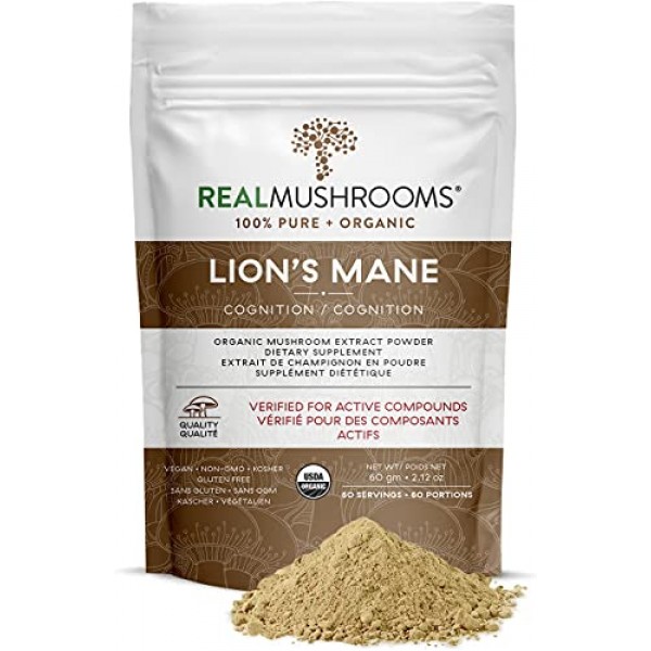 Real Mushrooms Lions Mane Powder 60 Servings | Vegan, Gluten-Fr...