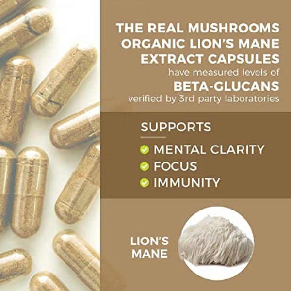 Real Mushrooms Lions Mane Powder Extract Mental Clarity Capsules ...