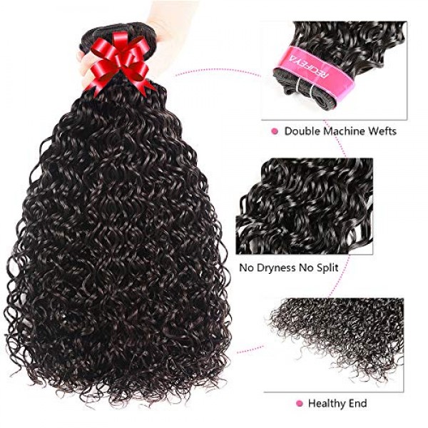 Brazilian Water Wave 3 Bundles with Lace Closure Wet and Wavy Hum...