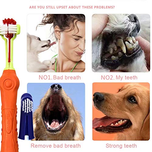Rednut Dog Teeth Cleaning Kit,2 Pcs Three Sided Pet Toothbrush, 4...