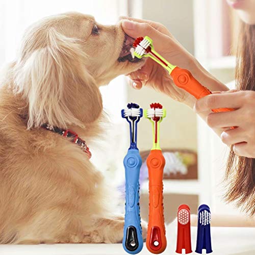 Rednut Dog Teeth Cleaning Kit,2 Pcs Three Sided Pet Toothbrush, 4...