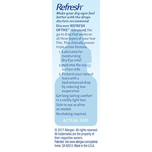 Refresh Optive Advanced Lubricant Eye Drops, Sterile, White, 0.33...