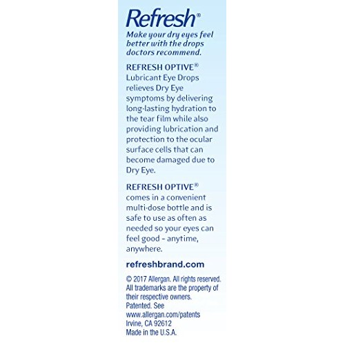 Refresh Optive Lubricant Eye Drops For Dry Eyes, 0.5 Fl Oz Sterile