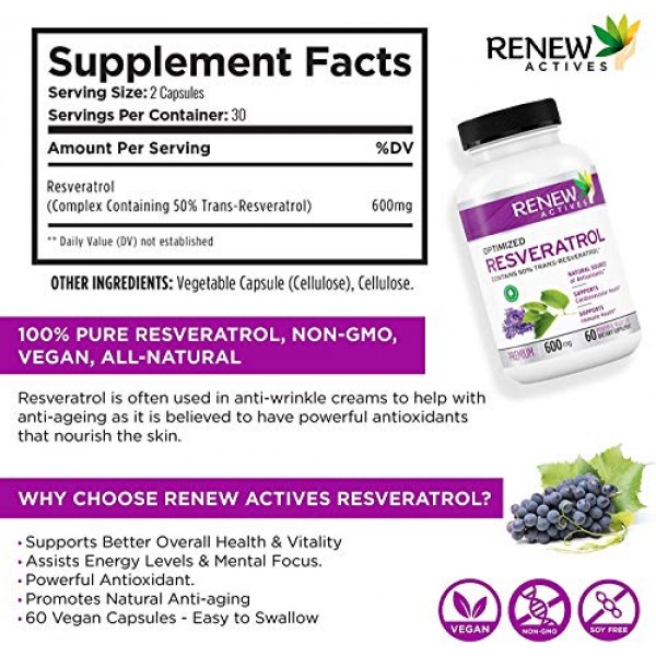 Renew Actives Optimized Resveratrol Supplement: 600mg Natural Res...