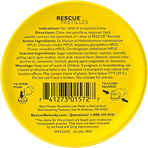 RESCUE PASTILLES, Homeopathic Stress Relief, Natural Lemon Flavor...
