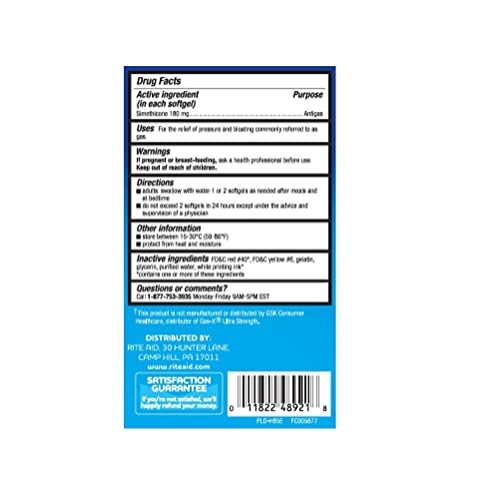 Rite Aid Ultra Strength Gas Relief, Simethicone Softgels Antigas,...