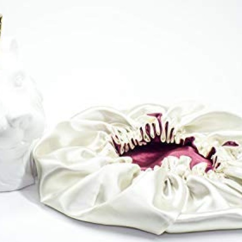 Adults IVORY/BURGUNDY Reversible Satin Hair Bonnet Handmade By RJ...