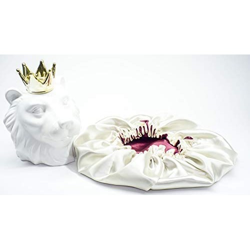 Adults IVORY/BURGUNDY Reversible Satin Hair Bonnet Handmade By RJ...